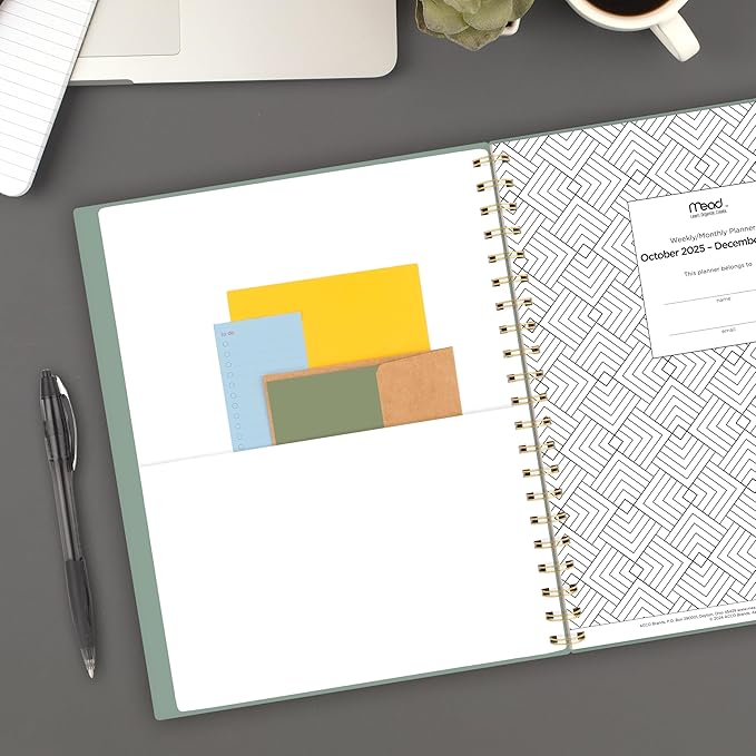 Mead 2026 Planner, Weekly & Monthly, 15-Month, 8-1/2" x 11", Large, Basic, Sage Green (CRW6209326)