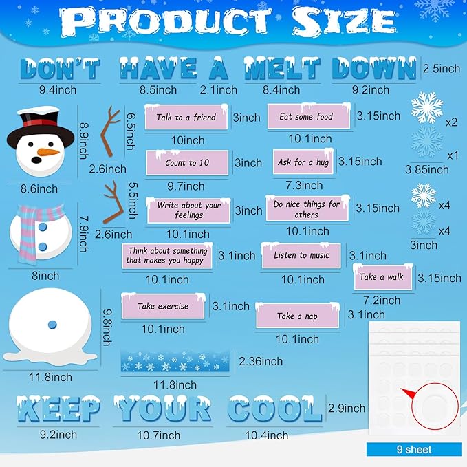 Winter Mental Health Bulletin Board Set Christmas Emotion Motivational Classroom Decorations Snowman Emotional Regulation Strategies Snowflakes Cutouts for Door Wall School Office Supplies