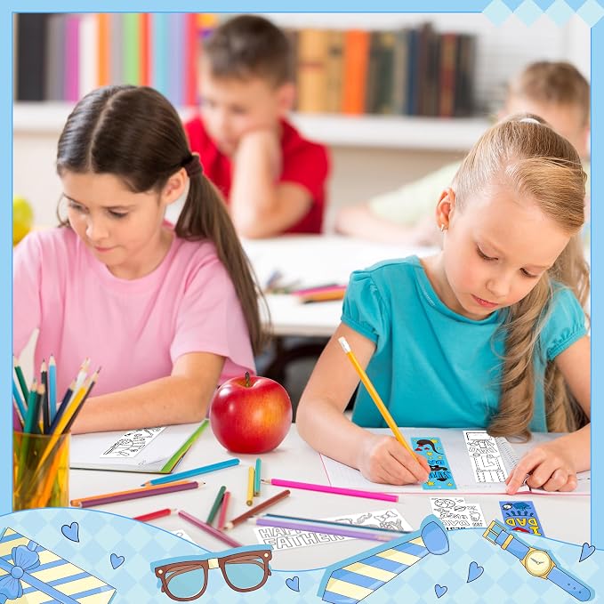 BWkoss Father's Day Color Your Own Bookmarks for Kids -75Pcs Happy Father's Day DIY Coloring Bulk Blank Bookmark Classroom Art Craft Supplies for Student Father's Day Holiday Party Goodie Fillers