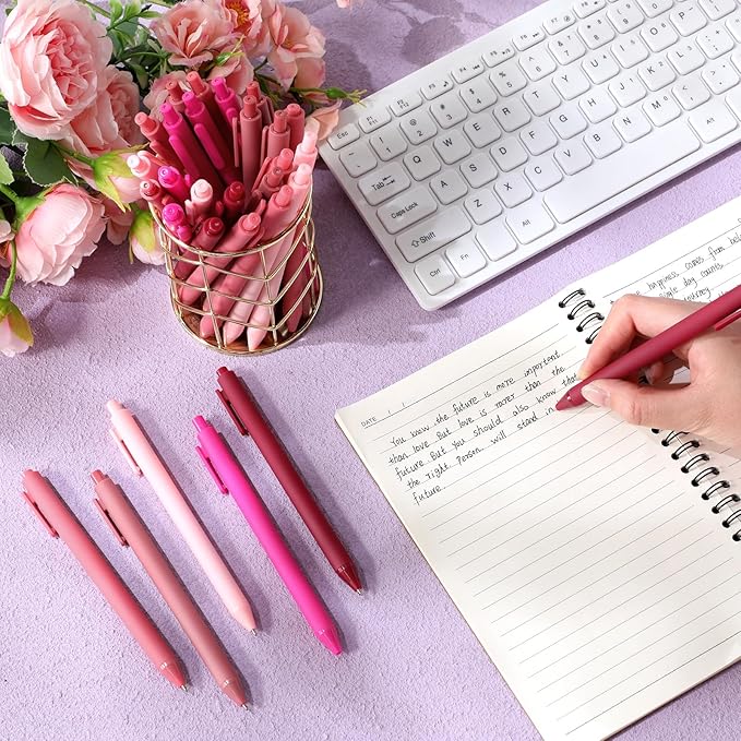 Crtiin 50 Pcs Gel Pens Bulk, 0.5mm Fine Point Black Ink Pens, Retractable Smooth Writing Quick Dry, Colored Aesthetic for School Office Journaling Teacher Appreciation Mother Day (Pink Series)