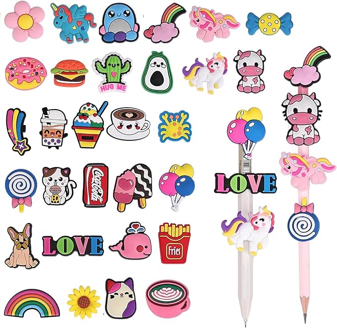 100PCS Mixed Pencil Toppers - Kawaii Pen Charms for Boys and Girls, Cute Classroom Rewards and Prizes for Students, Pencil Charms Decorations for School Supplies, Kids Incentives (100pcs Mixed)