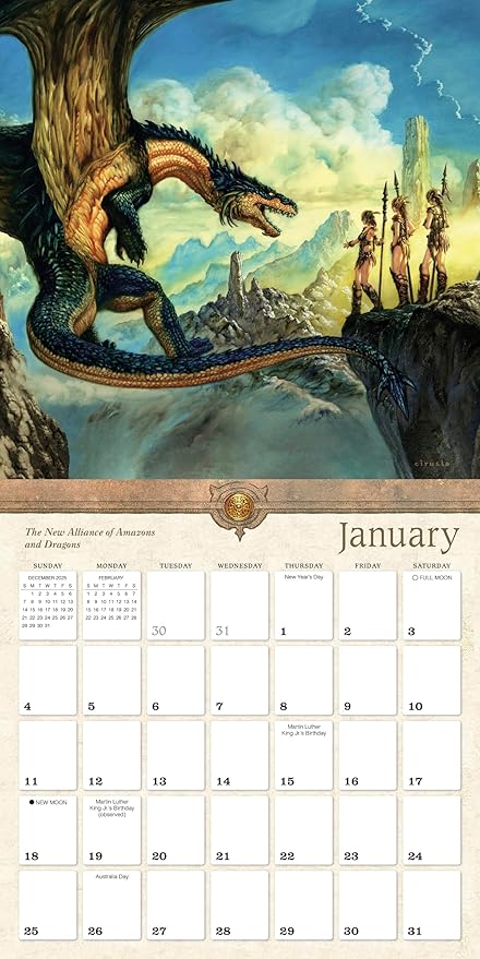 Dragons by Ciruelo 2026 Wall Calendar, 12-Month Fantasy Calendar, 12" x 12", Monthly Calendar 2026 Planner with Large Grids for Office or Home