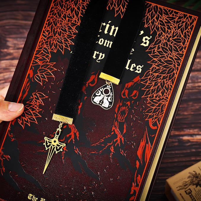 Vintage Witch Bookmark with Cat Pendant, Witchy Sword Ribbon Bookmarks for Reading Women, Men, Book Lovers, Girls, Teens, Teachers and Students, Handmade Wicked Book Mark