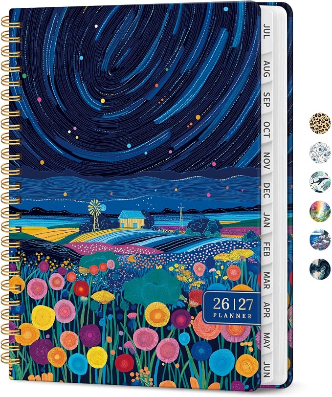 Planner 2026–2027, Weekly & Monthly Academic Organizer for School Year, Jul 2026–Jun 2027, Hardcover Planner with Tabs, Back to School Essential, 6.3" x 8.5", Star Fields
