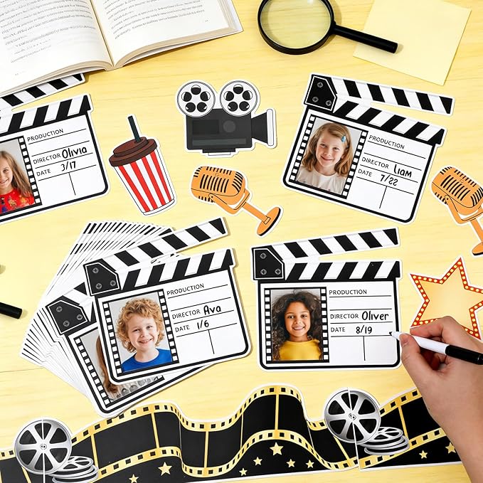 Movie Night Bulletin Board Set Awards Ceremony Classroom Decorations Movie Star DIY Photo Name Crafts Paper Cutouts A Star Emerges Bulletin Board Borders for Back to School Classroom Wall Door Decor