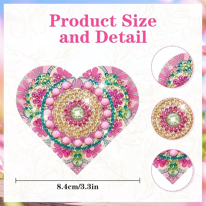 6 PCS Heart Diamond Painting Bookmarks, DIY Diamond Art Kits for Adults, Book Corner Protecting Bookmark Craft Set, Gift for Book Lovers (Heart Pattern)