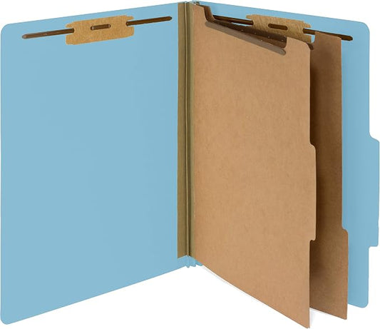 10 Blue Classification Folders - 2 Divider - 2 Inch Expansions - Durable 2 Prongs Designed to Organize Standard Medical Files, Law Client and Office Files - Letter Size, Light Blue, 10 Pack