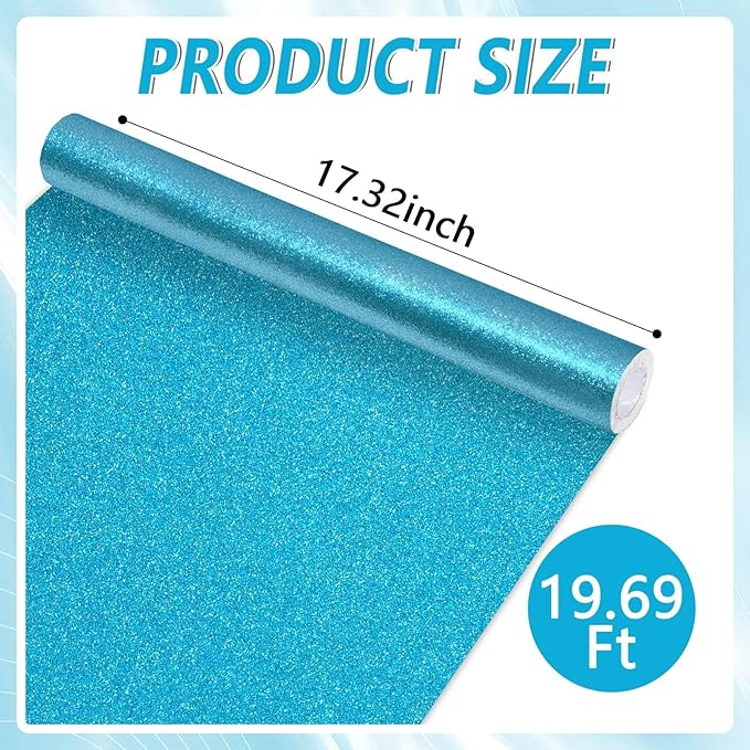 Glitter Bulletin Board Paper Roll Sparkle Wrapping Paper Bulletin Board Decor Glitter Poster Gift Wrapping DIY Art Crafts Wallpaper Background for Home Office Classroom Decor 17" x 20ft, Lake Blue