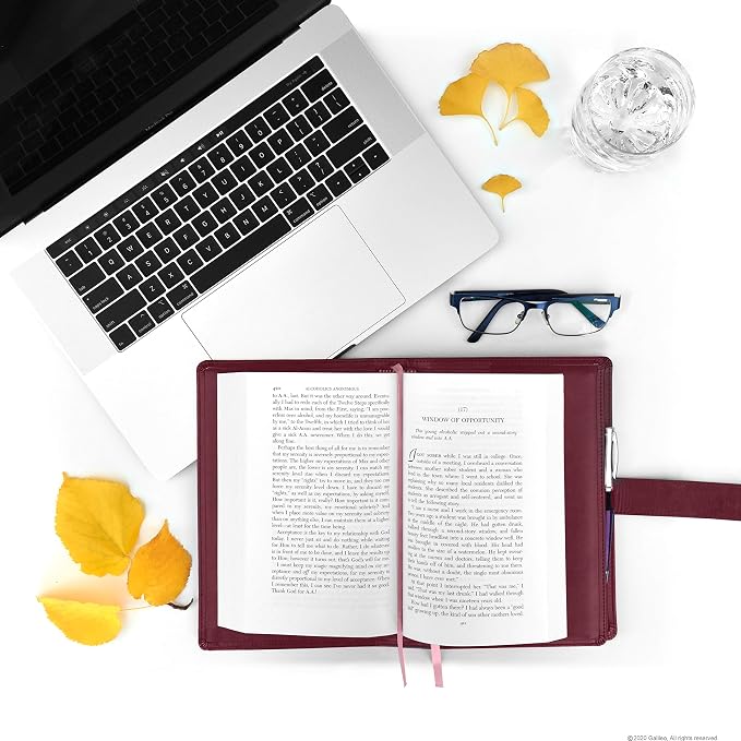 GALILEO® Double AA Big Book Cover & 12 Steps & 12 Traditions | Medallion Holder | AA Gift | Alcoholics Anonymous | PU Leather | AA Book Covers for Hardcover (Plain/Coin Pocket/Burgundy)