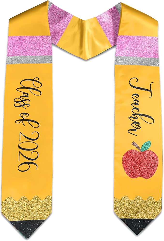 MDPrints Global Customized Graduation Stole Class Of 2026, Personalized Pencil Stole for Teacher, Gift For Graduation