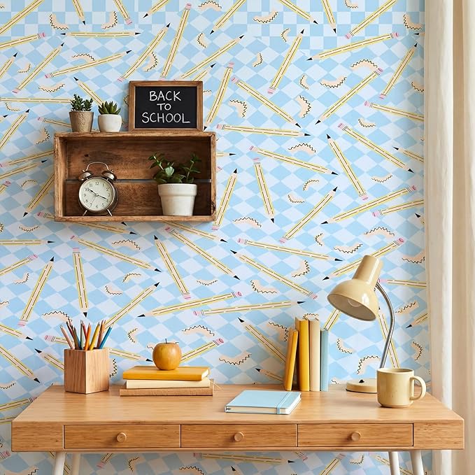 Ctosree 2 Roll Blue Checker Pencils Bulletin Board Paper 4x12ft/1.2x3.6m Non Woven Bulletin Background Wallpaper Fade Resistant Board Roll Decoration for Arts Crafts Office School Classroom(Blue)