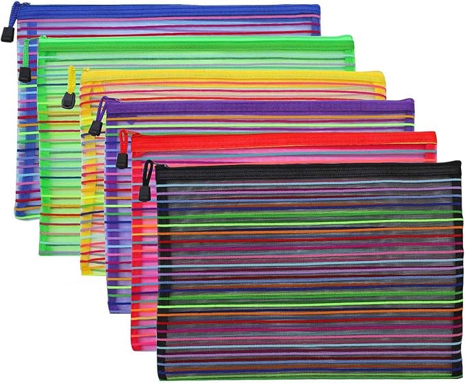 Zipper Mesh Pouch, 6 Pcs 6 Colors 9.8"x 7" Document Bag Zipper File Bags Storage Pouch for Travel Cosmetics Makeup, Offices Supplies, Travel Accessories