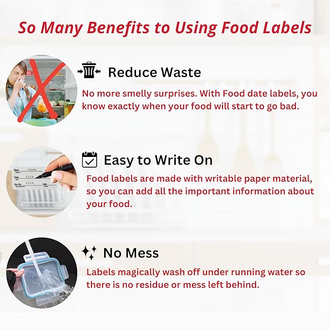 2x1 Dissolvable Food Labels (500, Red) - Writeable Material, Easy Removal, Restaurant Supplies, Kitchen Labels