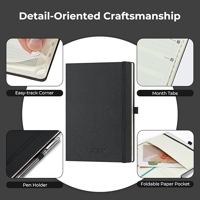 Weekly Monthly 2026-2027 Planner (July 26-Dec 27),8.5"x6.5",18 Months Agenda Plan with Month Tabs & Pocket,Expenses/Note Pages, Academic Calendar with Vegan Leather Cover,Black