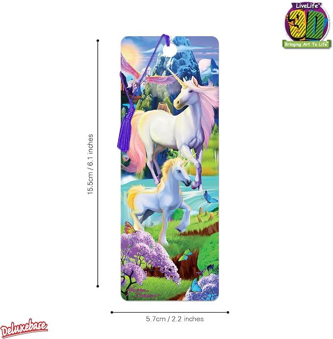 3D LiveLife Bookmark - Unicorn Bliss from Deluxebase. Cute Lenticular Unicorn Page Marker. Animal Themed Accessories for Book Lovers. Small Gifts for Men, Women, Writers and Teachers.