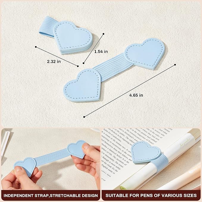 2Pcs Magnetic Leather Bookmarks with Gift Box, Heart-Shaped Magnetic Pen Holder Book Marks Clip Gift for Book Lover Readers Cute Bookmark for Women, Light Blue