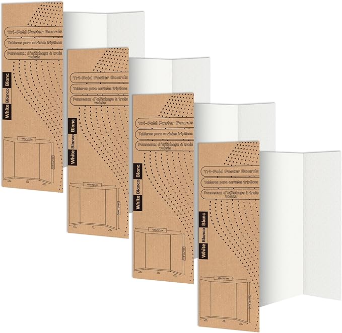 Rsgift 36" x 48" Large Trifold Poster Board, Premium Corrugated Presentation Boards, Display Boards for Science Fairs, School Projects, Event Displays, and Business Presentation(4 Packs)