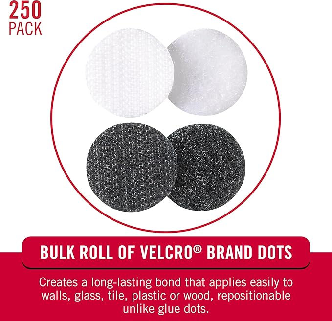 VELCRO Brand Dots with Adhesive | 250 Sets White and Black Assorted | Preschool Classroom Must Haves-| Sticky Back Circles Perfect for Teachers-| 1/2 Inch Round Tape (VEL-40031-USA),(Pack of 12)