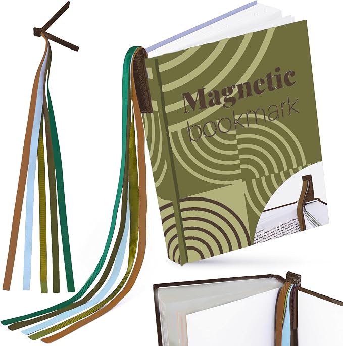 Superior Essentials Magnetic Bible Bookmark - Genuine Leather, Attachable Bible Ribbon Bookmarks for Book Lovers with 5 Colorful Strings (Forest, 1PC)