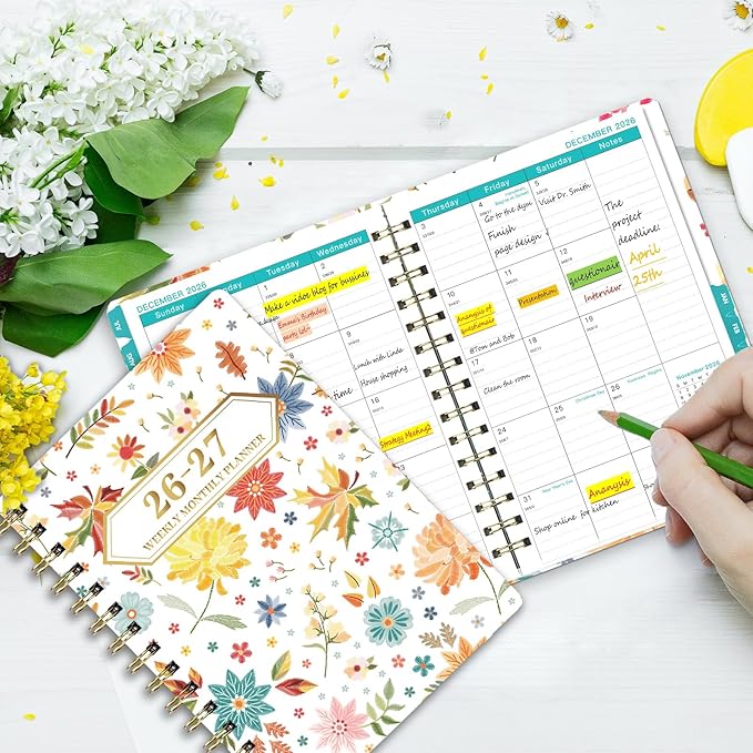 Planner 2026-2027, Academic Year Planner - Daily, Weekly & Monthly Calendar, Jul 2026 - Jun 2027, 6.3" x 8.5", Spiral Notebook with Tabs, Stickers & Inner Pocket, Ideal for School, Office, Home