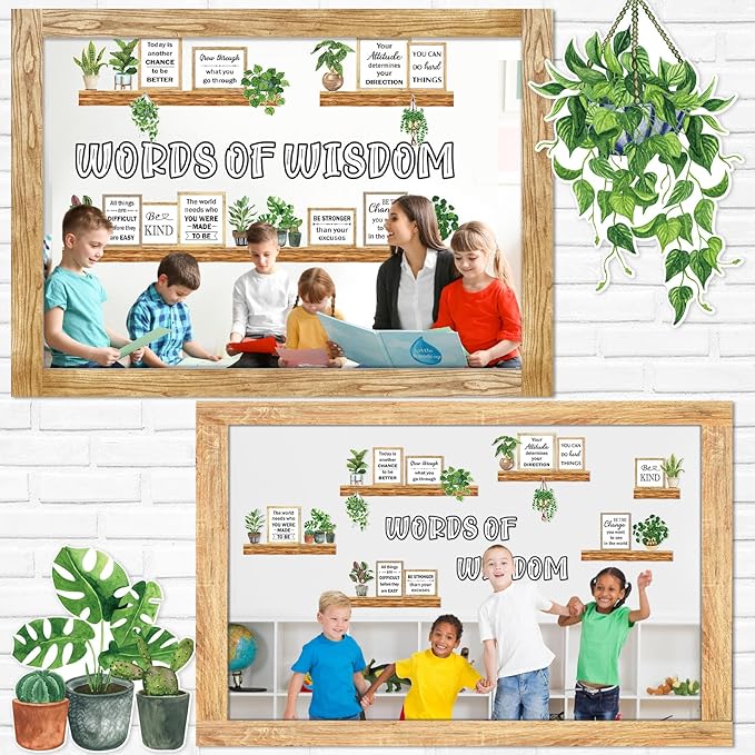 Qilery Classroom Bulletin Board Set, Greenery Bookshelf Decor, Plant Motivational Classroom Decorations, Reading Library Bulletin Board Cutouts for Back to School Teacher Wall Decor