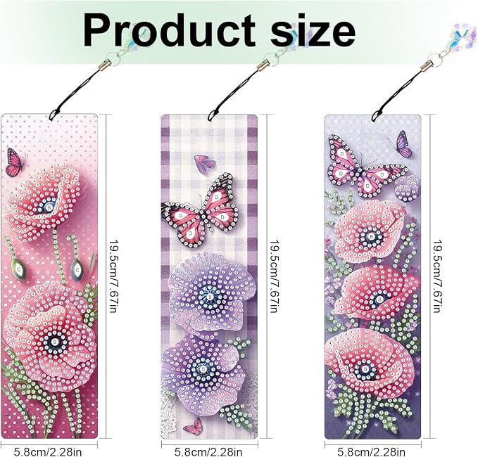 Tontut 3pcs Diamond Art Painting Kit Bookmark, Lotus Flower Exquisite Universal DIY Bookmark, Lightweight and Durable, Suitable for Reading Lovers