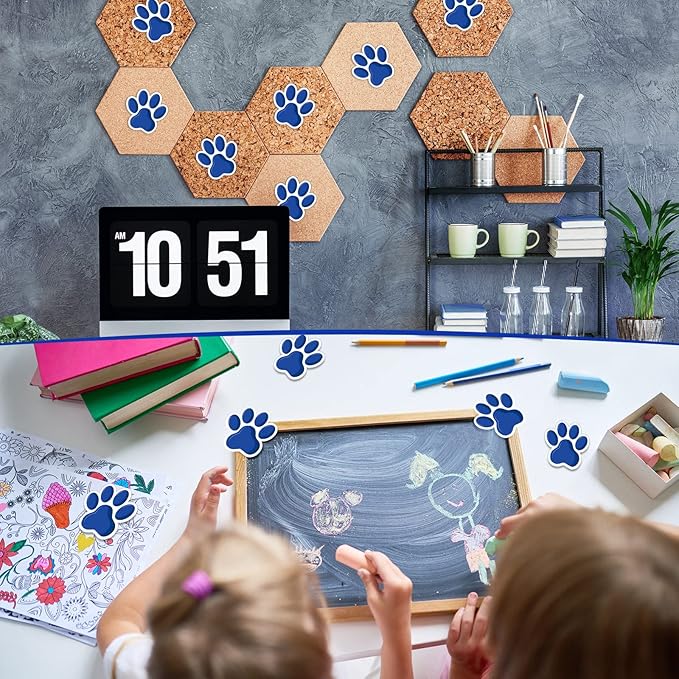 Junkin 60 Pcs Mini Paw Prints Cutouts Accents Bulletin Board Patrol Table Decorations Wall Decal Poster for Kids Educational School Home Party Supplies(Blue)