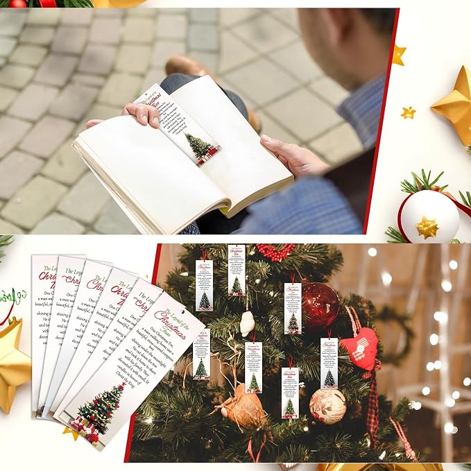 Dispowreath 60 Pcs The Legend of The Christmas Tree Bookmarks Religious Xmas Tree Bookmarks Church Exchange Gifts for Christmas Men & Women Sunday School Church Prizes Party Favors