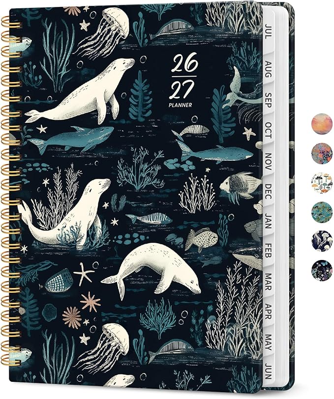 Planner 2026-2027, Academic Year Monthly and Weekly Calendar Planner, Jul 2026 - Jun 2027, Hardcover Teacher Student Planning Agenda book with Tabs, Perfect for School Office Supplies, 8.5" x 11" - Secret Sea