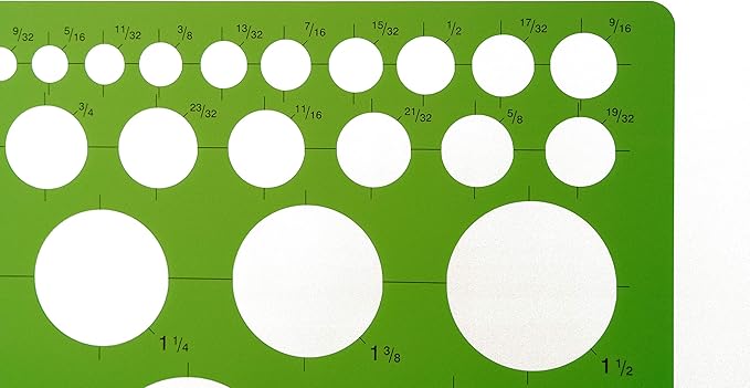 Alvin, Circle Guide Template, 46 Circles, 8.625 inches x 11.125 inches x .030 inches