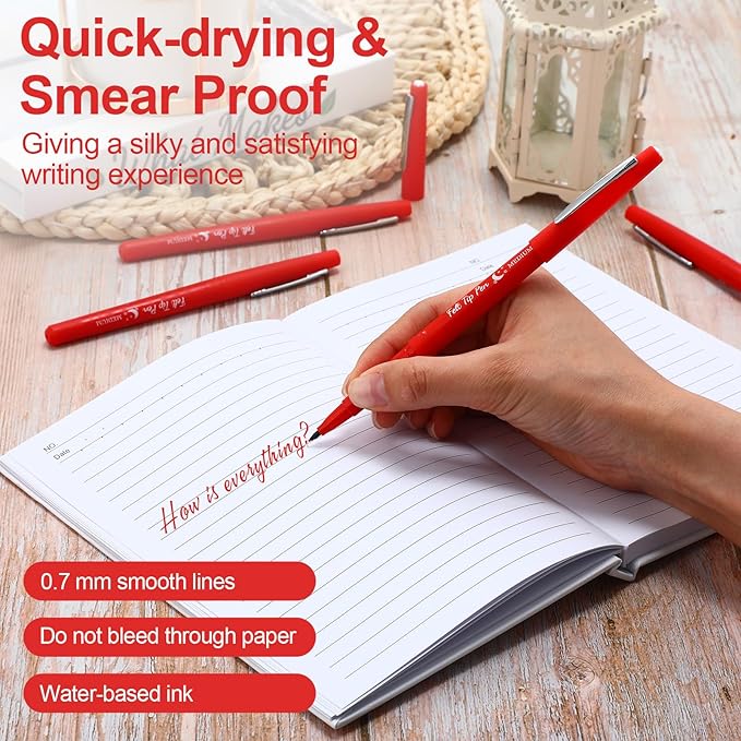 Fuyoooo 36 Pcs Red Felt Tip Pens 0.7mm Medium Point Felt Tip Marker Pens Bulk, No Smear, Quick Dry for Journaling Planner Writing Note-taking Art Office and School Supplies