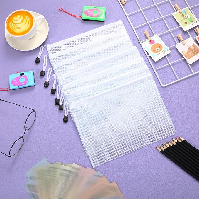 Jetec 32 Pcs Mesh Zipper Bags Toy Storage Bikini Organizer Bag Bolsas Para Guardar Trajes De Bano Waterproof Zipper Reusable Pouch Puzzle Multipurpose for Storage Office(White,9 x 7 Inch)