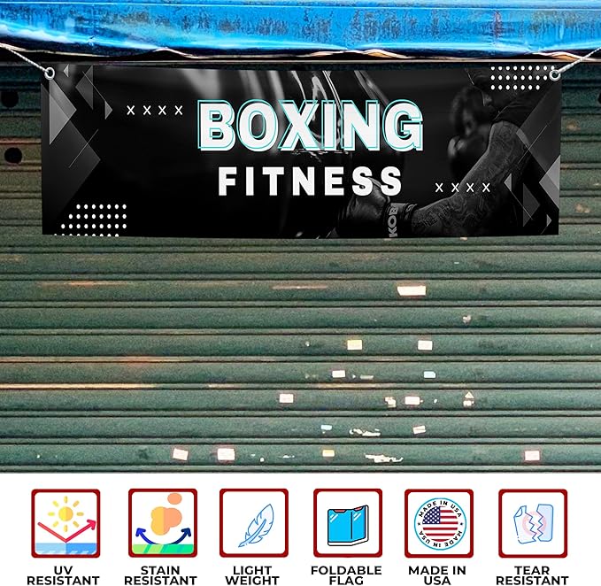 Boxing Fitness Large Banners and Signs for Outdoor by Mavis Printing-Polyester Banner with 4 Holes for Easy Hang Indoor & Outdoor|4x1 Feet HD Print Sign to Promote Church| Made in USA
