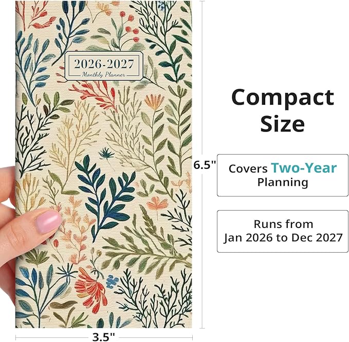 Pocket Calendar 2026-2027 for Purse, Two Year Monthly Planner Pocket Size, Jan 2026 to Dec 2027 Monthly Planner Small Size (6.5" x 3.5") - Herbs