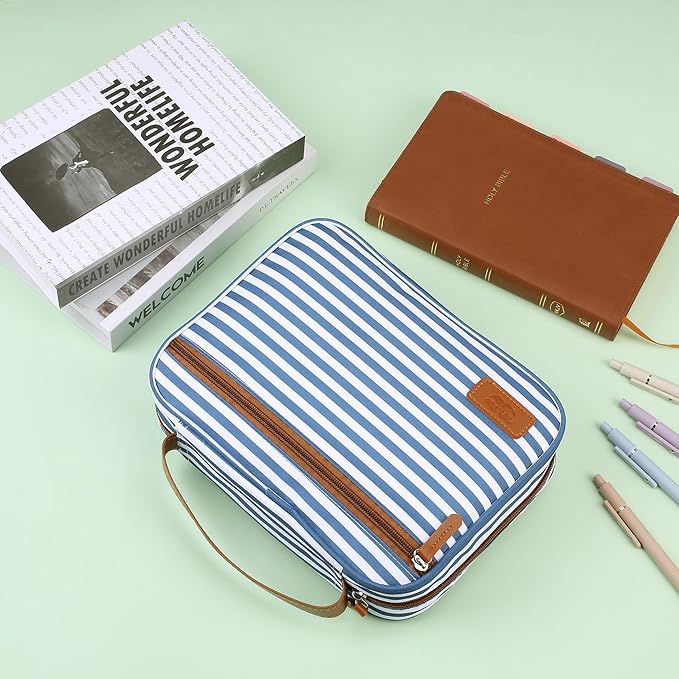 Mr. Pen- Bible Cover Case, Carrying Book Case with Durable Handle and Zippered Pocket, Bible Protective Church Bag for Men & Women, Christian Gifts, Blue Stripes