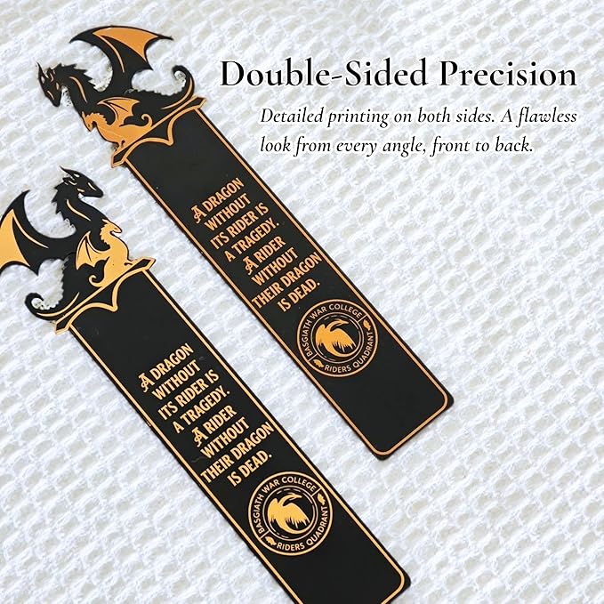 Riders Quadrant Metal Dragon Bookmark – Unique Double-Sided Printing – 7.5 Inch – Perfect Gift for Fourth Wing & Iron Flame Readers – A Dragon Without Its Rider is A Tragedy Quote