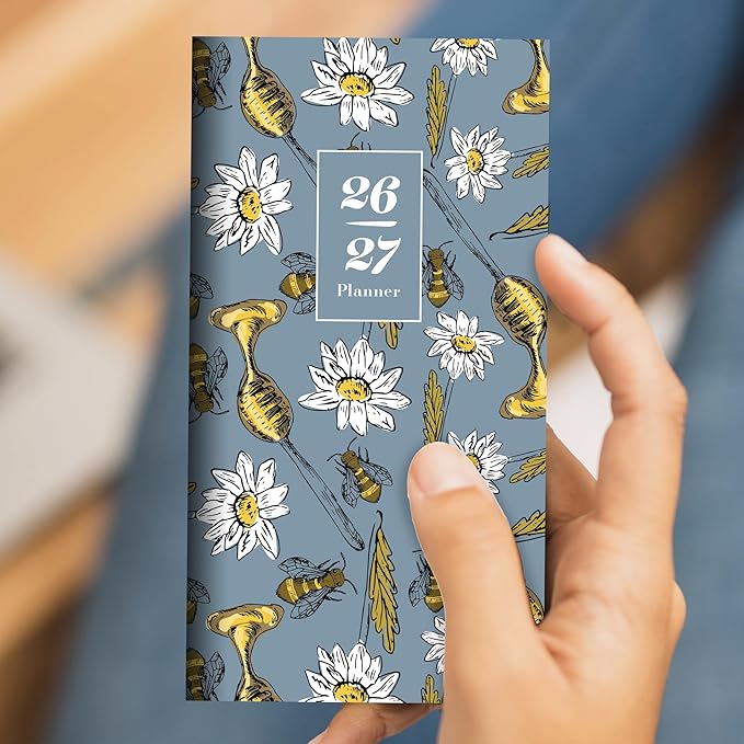 TF Publishing 2026-2027 Honey Bees Small Monthly Pocket Planner with 2 Page Large Calendar Grid and Lined Notes Section - 2 Year Pocket Calendar 2026-2027 Perfect for Purse - 3.5in x 6.5in