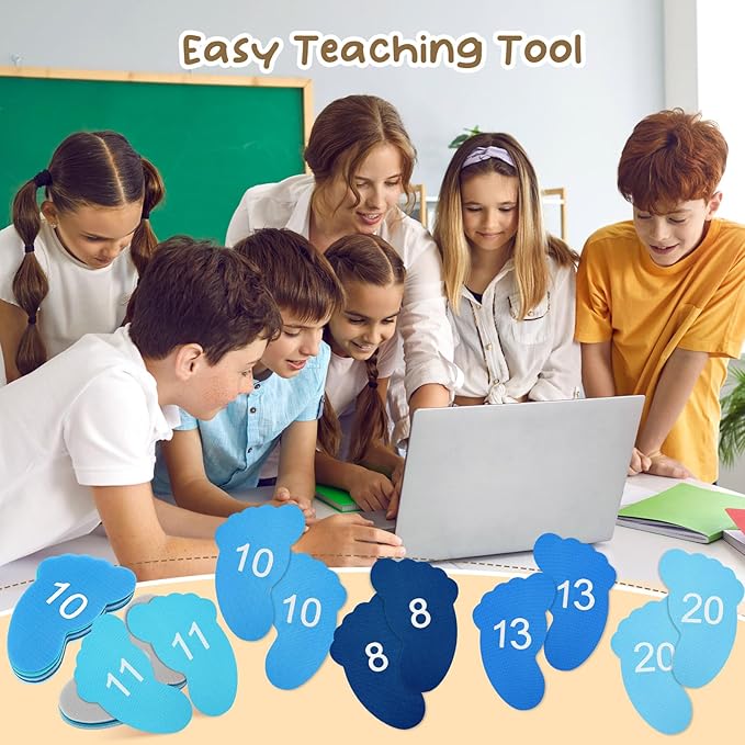 Outus 48 Pcs Carpet Feet Spots, Line up Sit Foot Spots for Classroom Floor, Carpet Markers for Classroom Rug Teacher Supplies, School Decoration(Blue Series)