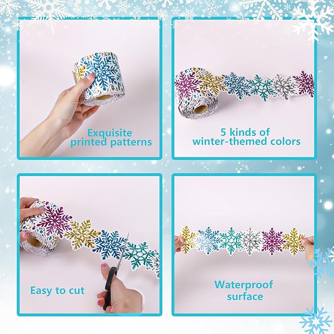66 Ft Snowflake Bulletin Board Border 5 Colors Winter Bulletin Board Decorations Snowflake Shape die-Cut Border Trim Paper Cutouts roll for Christmas Party Decor School Chalkboard Decor