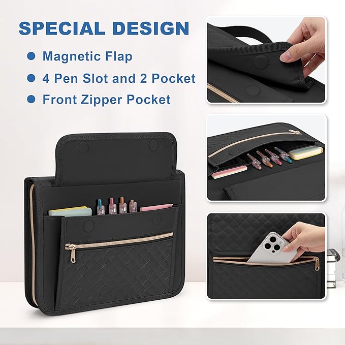 Damero Folio Cover Compatible for Rocketbook Core, Panda and Fusion, Reusable Notebook Cover for Letter Size 8.5'' x 11'' with Pen Holder and Magnetic Clasp, Black