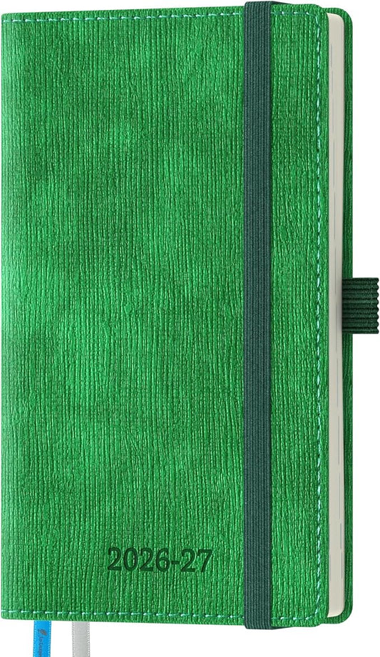 2026-2027 Weekly and Monthly Planner (July 2026–December 2027), 6.5"x3.75", Vertical Layout, 18 Months Agenda with Month Tabs & Pocket, Academic Calendar with Vegan Leather Cover,Green