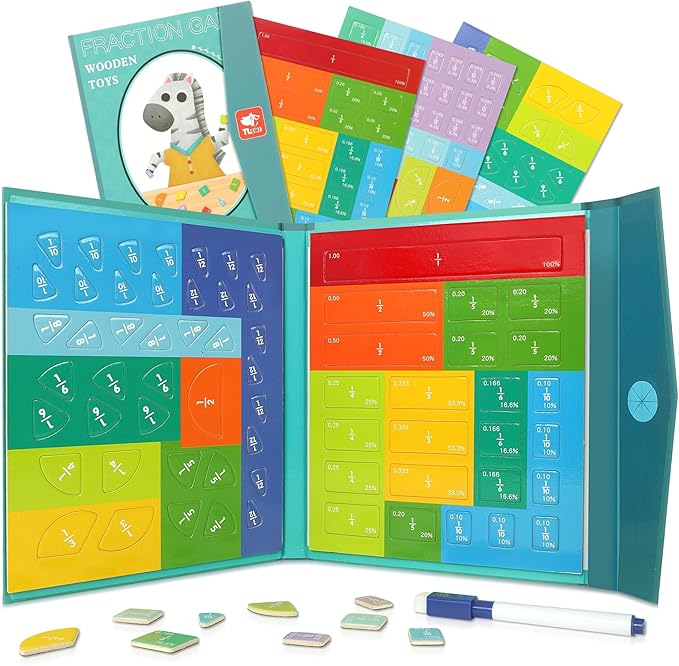Magnetic Fraction Demonstration Book, Magnetic Fraction Book Tiles & Fraction Circles Set, Educational Puzzle Math Fraction Manipulatives for Kids, Montessori Magnetic Fraction Disc Set Gifts