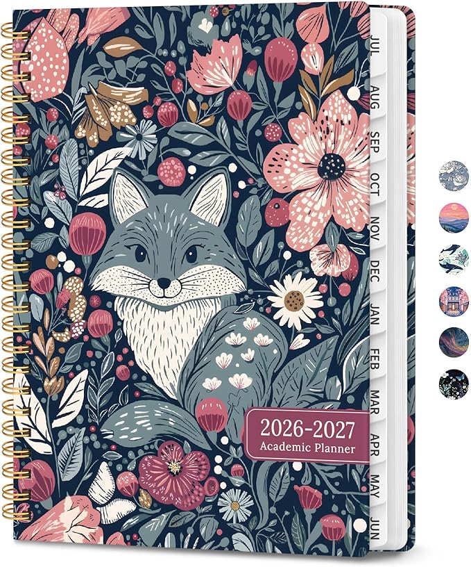 2026–2027 Academic Planner, Weekly and Monthly Planner for Women, July 2026 - June 2027, Pretty Hardcover 2026–2027 Academic Planner with Tabs, Inner Pocket, Spiral Bound, Perfect Office Home School Supplies - 6.3" x 8.5", Forest Fox