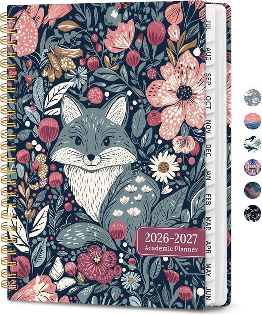 Planner 2026-2027, Monthly and Weekly Academic Planner July 2026 - June 2027, Hardcover Student Teacher Planning Agenda Calendar Book with Tabs, Perfect for Office School Supplies, A5 (6.3" x 8.5") - Forest Fox