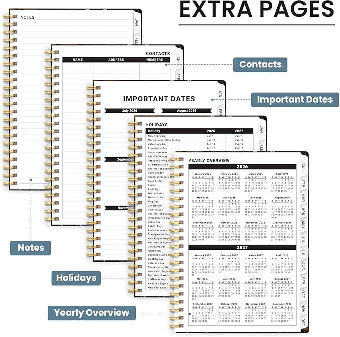 2026 Planner, Weekly and Monthly Planner for Women, January 2026 - December 2026, Hardcover 2026 Calendar Planner Book with Tabs, Inner Pocket, Spiral Bound, Perfect for Office Home School Supplies - A5 (6.3" x 8.5"), Vintage Petals