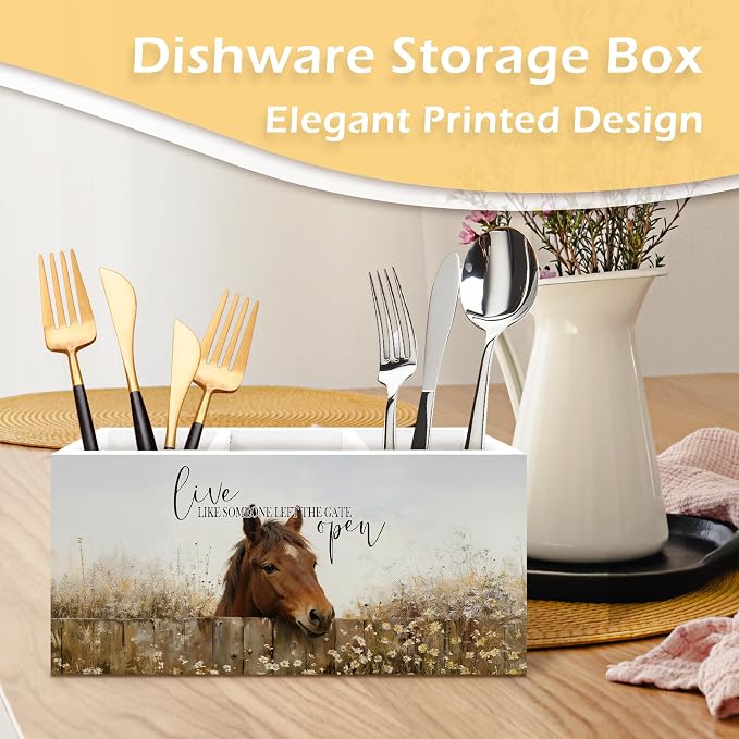 Inspirational Horse Pen Pencil Holder, Gifts for Horse Lovers, Live Like Someone Left the Gate Open Wooden Pen Pencil Organizer for Farmhouse Home Office Desk Decor