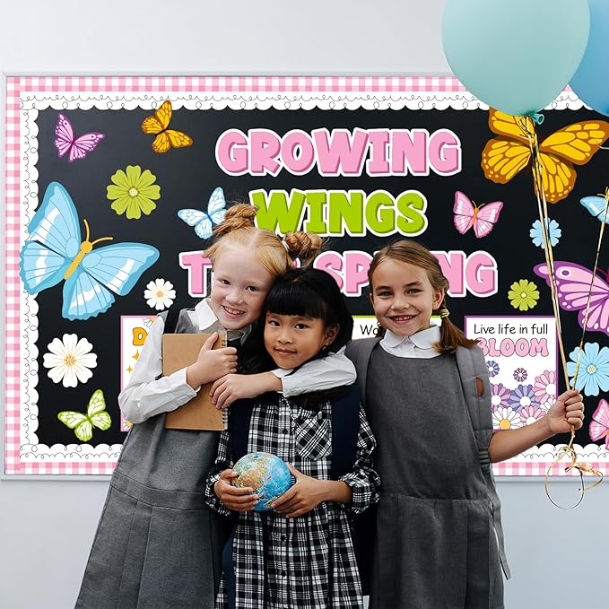 Summer Spring Butterfly Bulletin Board Decoration Set, Spring Grow Classroom Decorations Flower Butterflies Motivational Poster Cutouts May June Library School Nursery Wall Door Decor for Teacher