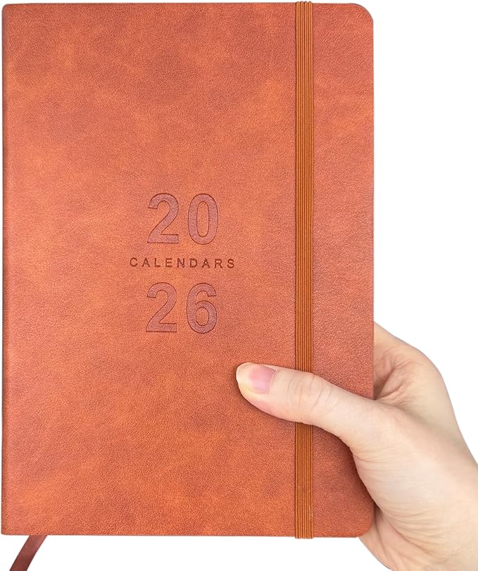 Daily Planner 2026, Calendar 2026 Agenda Planner Daily Journal Notebook 8.5"x5.8", January 2026 to December 2026, Faux Leather Cover (Brown, 8.5"×5.75")