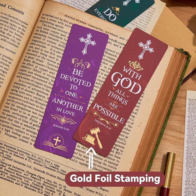 100 PCS Bible Verse Bookmark, Gold Foiled Religious Bookmarks for Women & Men, Christian Gifts for Bible Study Group, Church Supplies,Easter Gift, Baptism,Confirmation Gift