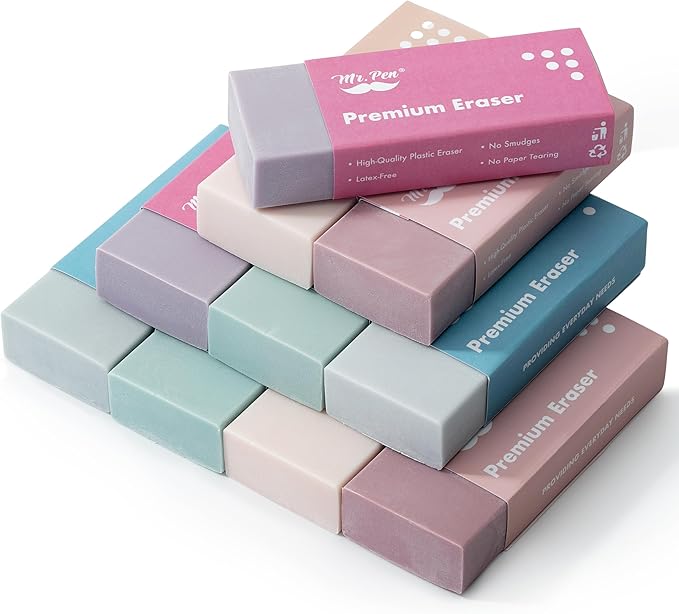 Mr. Pen- Pencil Eraser, 10 Pack, Large Latex Free Vinyl Block Erasers for School, Office, Art Sketching, Homework, Exams, Clean Smudge-Free Correction, Morandi Colors